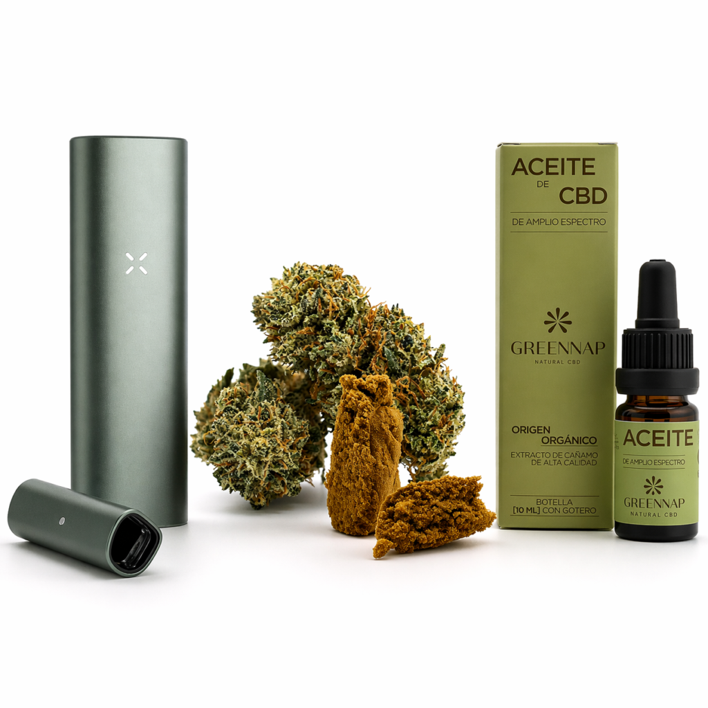 kit vaporizador cbd pax plus sage con flor widow illusion hash honey gold y aceite cbd greennap