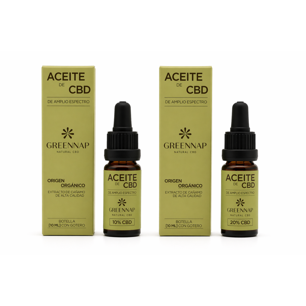 Pack Aceite CBD 10% y 20% Green Nap botellas 10ml amplio espectro