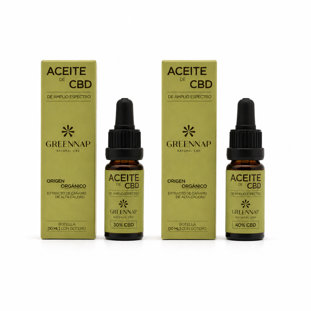 Pack Aceite CBD 30% y 40% Green Nap con dos botellas de aceite CBD de amplio espectro en formato 10ml